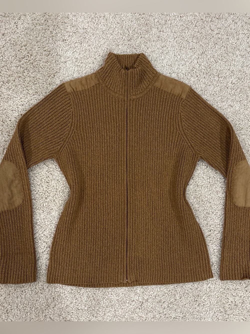 Liz Claiborne Lizsport Women's Zip Up Patches Acrylic Ribbed Knit Jacket Size M